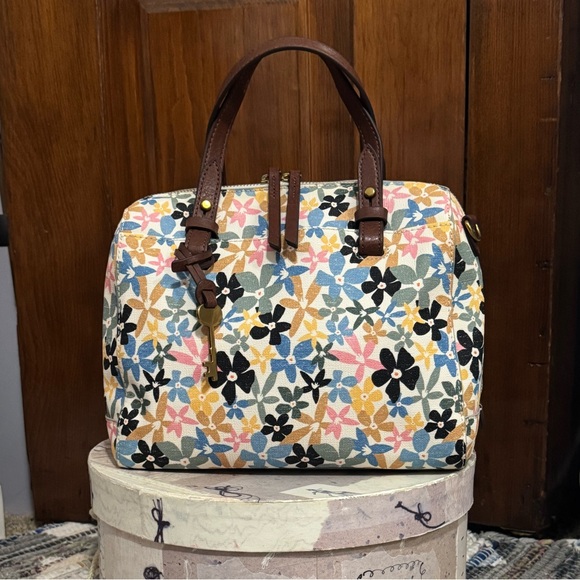 Fossil Rachel Satchel Floral Pattern Women's Handbag Colorful Bowling Bag Purse - Picture 2 of 8